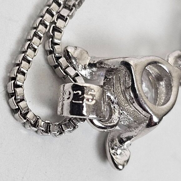 S 925 Sterling Silver Cubic Zirconia Drop Pendant Box Chain Necklace Cat Mouse - Picture 8 of 15